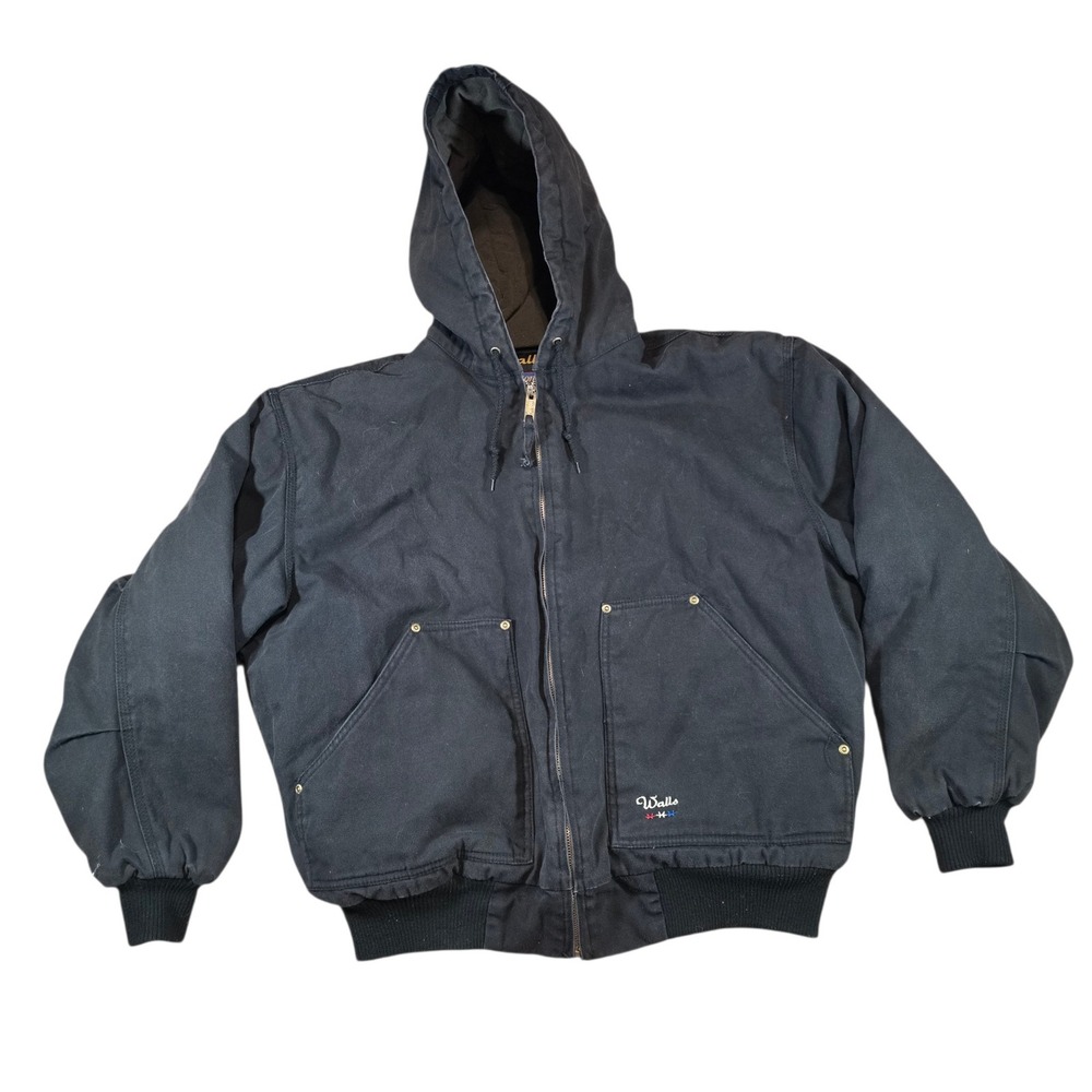 Walls Mens Large Regular Jacket Black Zero-Zone Duck Canvas Hooded Workwear